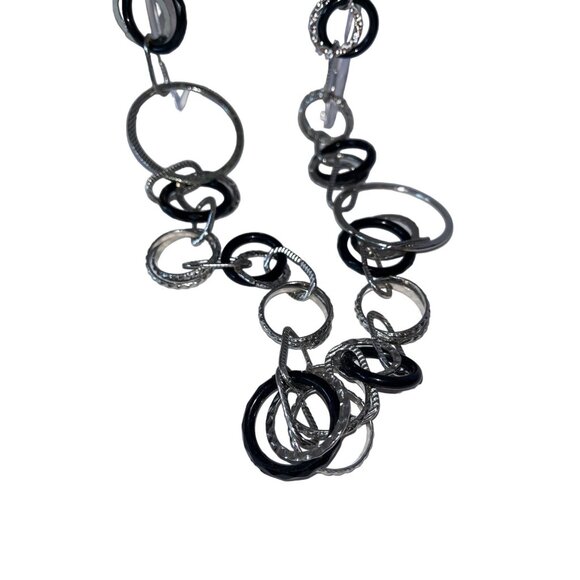Chico's Textured Black & Silver Circle Signed 21" Link Necklace - Picture 8 of 10